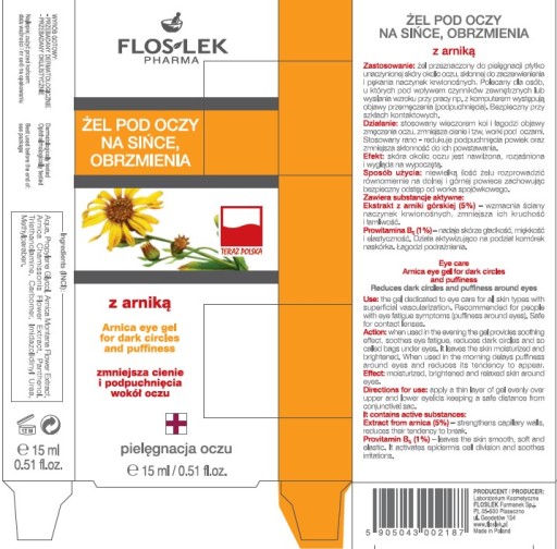 Arnikový očný gél na tmavé kruhy a opuchy 15ml FLOSLEK