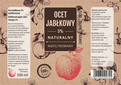Jablčný ocot 0,05 nefiltrovaný 500 ml naturo