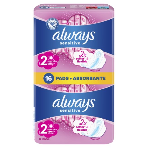 Always Ultra Sensitive Super Plus (veľkosť 2) Hygienické vložky s krídelkami, 16