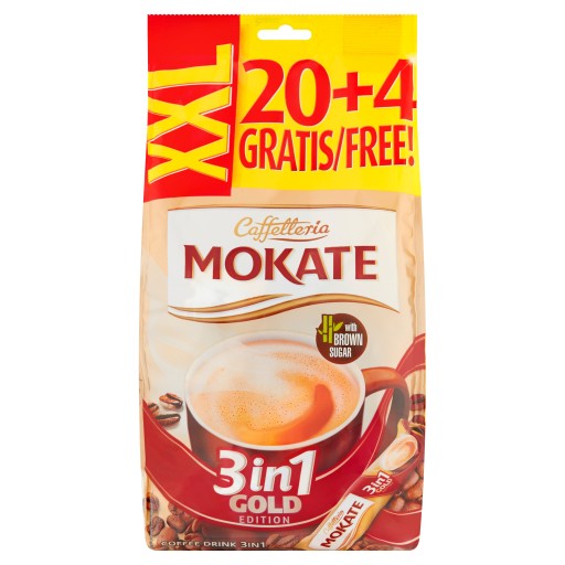 Kávový nápoj 3v1 instantný hnedý cukor 3v1 kávová zmes Mokate 24ks