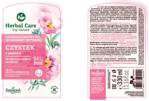 HERBAL CARE CLEANING gél na intímnu hygienu 330ml