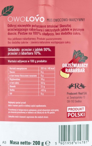 OWOLOVO Rebarbora Jablková pena z rebarbory 200g