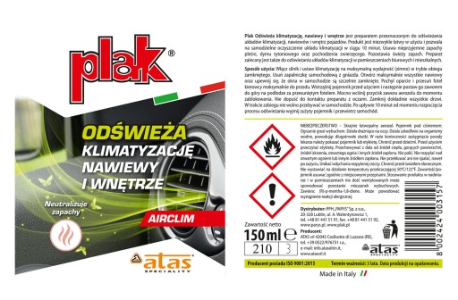 Plak AirClim granát do klimatizácie 150ml mint