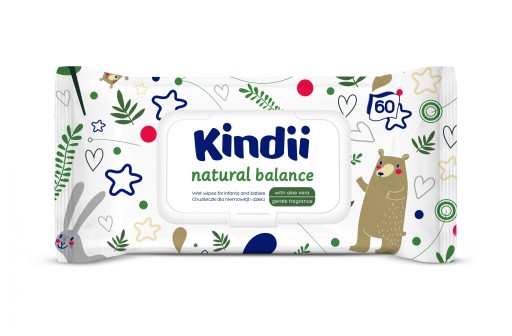 Vlhčené obrúsky Kindii Natural Balance, (4x60 ks) 3 + 1 zdarma
