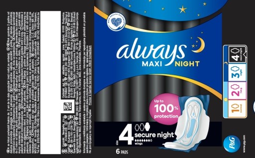 Hygienické vložky Always Maxi Secure Night veľkosť 4, 6 ks