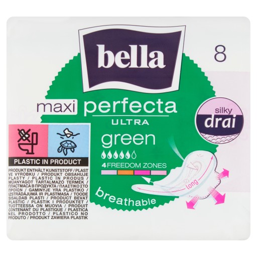 Bella Green Maxi hygienické vložky s krídelkami, 8 ks.