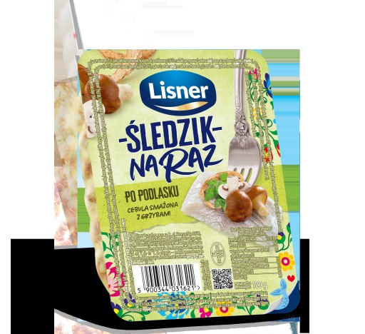 Sleď na podlaský spôsob, opražená cibuľka s lisnerskými hubami 100g