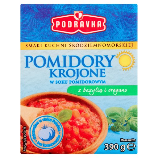 PODRAVKA sekané paradajky s bazalkou a oreganom 390g