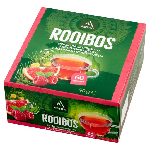Bylinný čaj Astra Rooibos v sáčkoch, malina a grapefruit, 60 ks