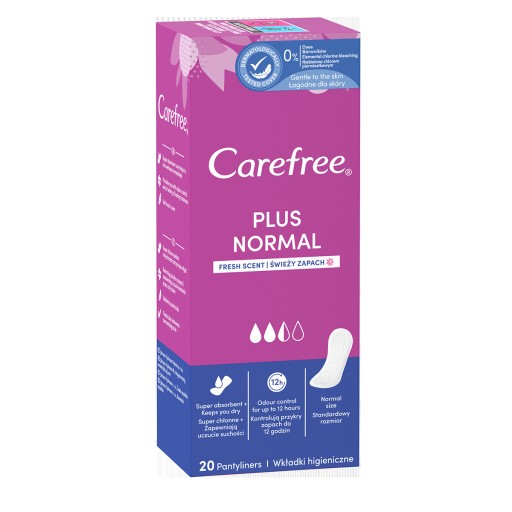 CAREFREE Plus Normal hygienické vložky svieža vôňa 20 ks