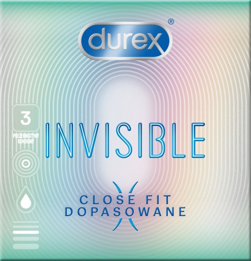 DUREX INVISIBLE priliehavé kondómy, slim fit kondómy, 3 ks