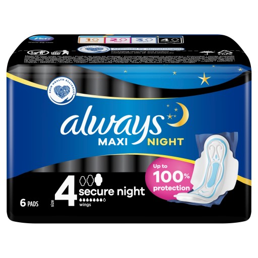 Hygienické vložky Always Maxi Secure Night veľkosť 4, 6 ks