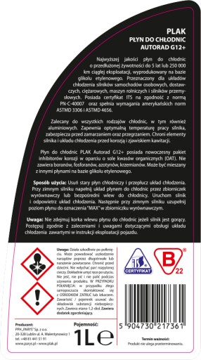 Chladiaca kvapalina Plak Autorad G12+, červená, 1 l