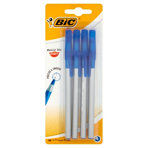 Modré guľôčkové pero BIC Round Stic Exact, 4 kusy