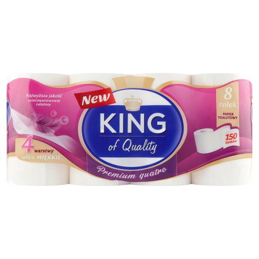 Neparfumovaný toaletný papier King 8, štvorvrstvový, jemný a pevný