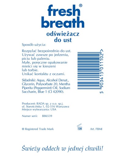 Osviežovač úst Fresh Breath, mäta (FBMI), 10 g 1 kus