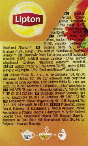 LIPTON Pyramídy Black Peach Mang