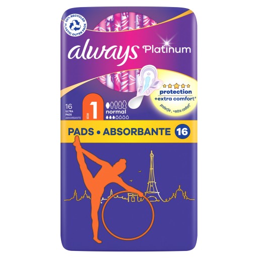Always Platinum Normal (veľkosť 1) Podložky s krídelkami, 16 kusov
