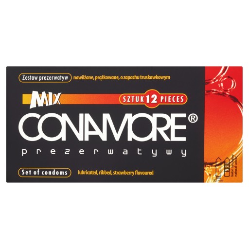 Kondómy CONAMORE MIX 12 ks Strawberry Ribbed Extra Moisture