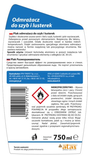PLAK ROZMRAZOVAČ OKIEN A ZRKADIEL 750ml