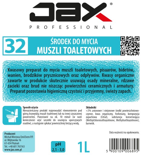 TEKUTINY NA ČISTENIE WC, pisoárov, na čistenie JAX 1l 32