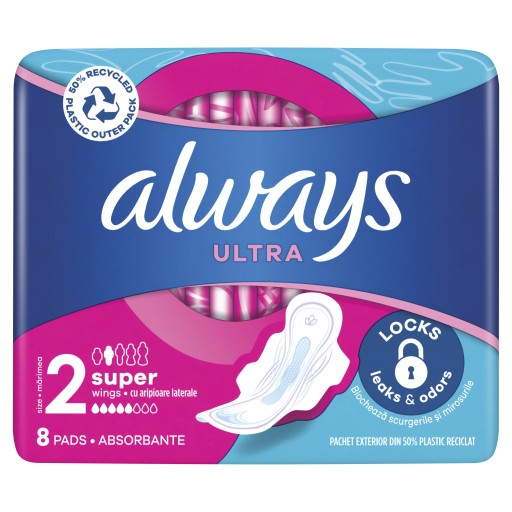 Hygienické vložky Always Ultra Super Plus s krídelkami, 8 ks.