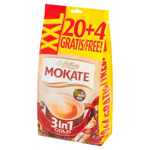 Kávový nápoj 3v1 instantný hnedý cukor 3v1 kávová zmes Mokate 24ks