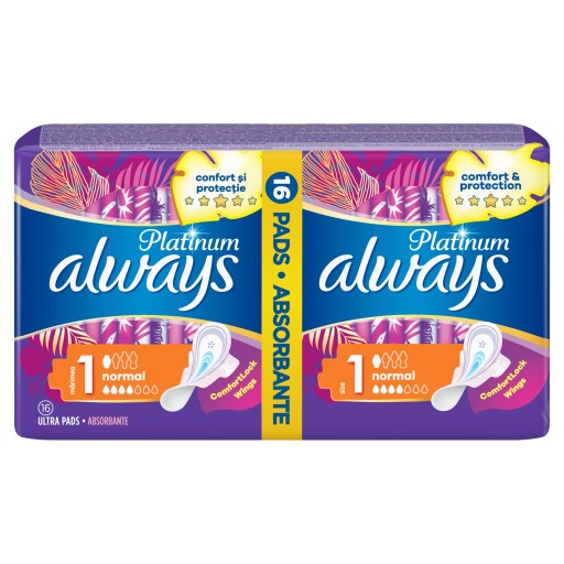 Always Platinum Normal (veľkosť 1) Podložky s krídelkami, 16 kusov