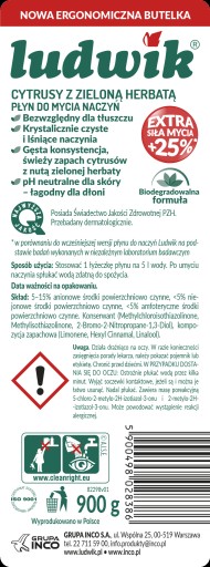 Ludwik - Prostriedok na umývanie riadu, citrón - 900 ml