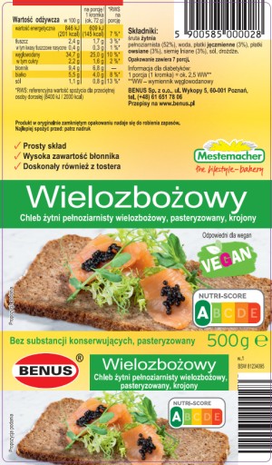 Benus Viaczrnný chlieb celozrnný 500 g