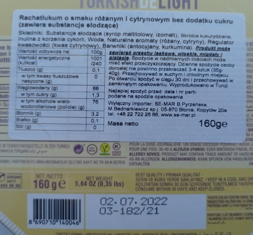 Semar Koska Rachatłukum ruža a citrón Turecký med želé bez cukru