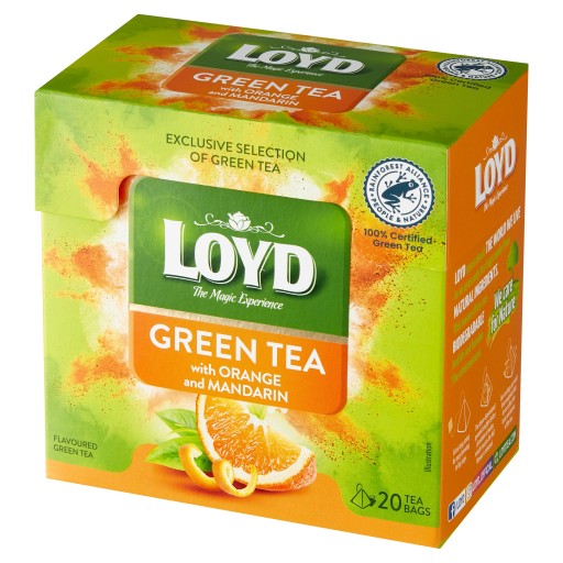 Ochutený zelený čaj v pyramídach Loyd pomaranč/mandarínka 20 ks x2