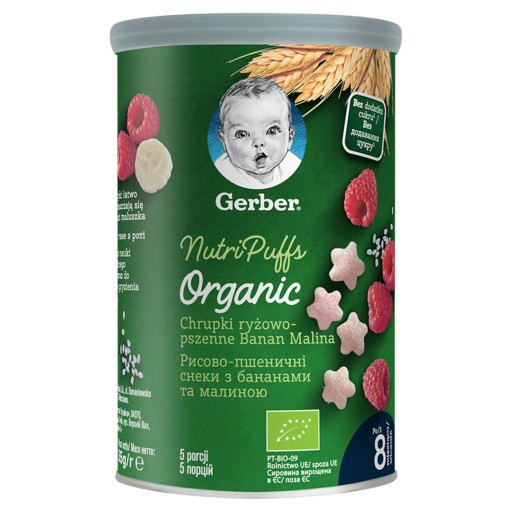 Gerber ryžové a pšeničné chrumky, banán, malina