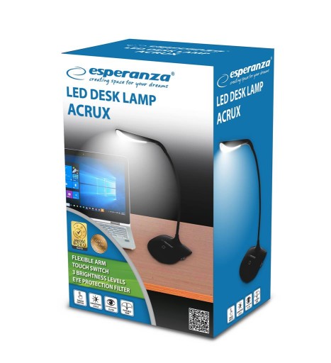 Čierna stolná lampa Esperanza Acrux, výkon až 3 W