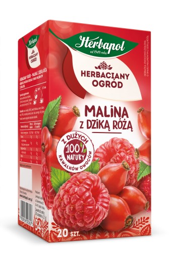 Herbapol Ovocný a bylinkový čaj s príchuťou maliny a divokej ruže, 20 sáčkov
