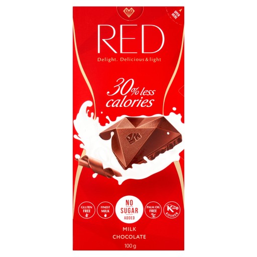 Mliečna čokoláda so zníženým obsahom kalórií (-30%) 100g ČERVENÁ