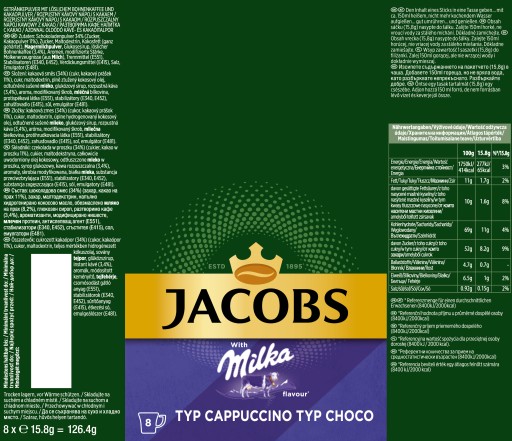 Jacobs Milka Cappuccino Choco káva vo vrecúškach 8 ks.