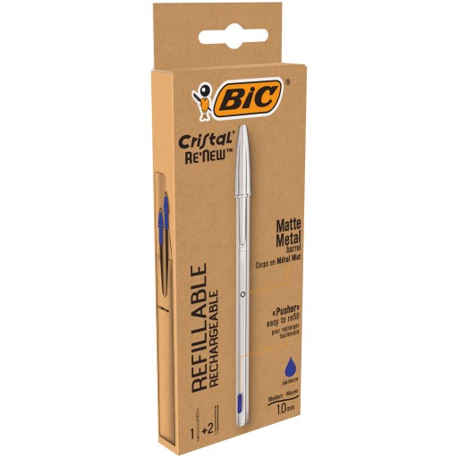 Bic Cristal Re'New Blue guľôčkové pero + 2 náplne