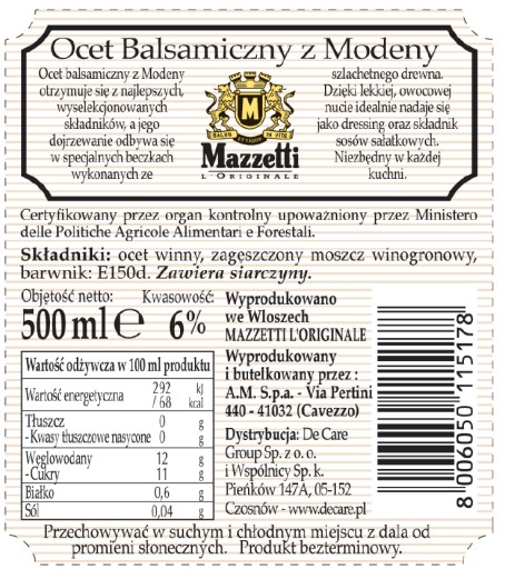 Mazzetti l'Originale Balzamikový ocot z Modeny 500 ml