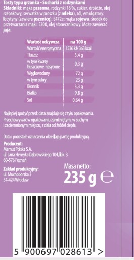 Mamut sucháre s hrozienkami 235 g