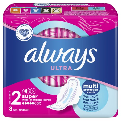 Hygienické vložky Always Ultra Super Plus s krídelkami, 8 ks.