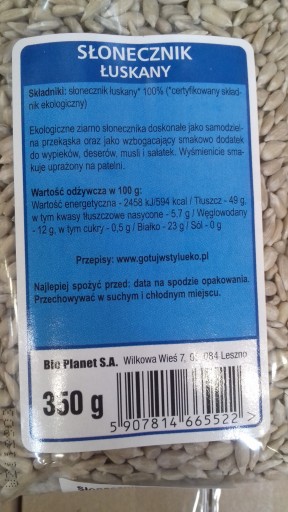 .BIO PLANET BIO slnečnicové semienka bez lepku 350g