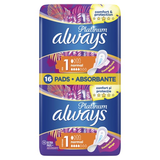 Always Platinum Normal (veľkosť 1) Podložky s krídelkami, 16 kusov