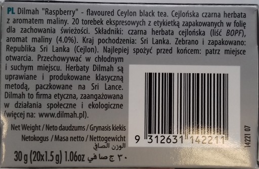 Dilmah Malinový čaj 20x1,5g vrecúška