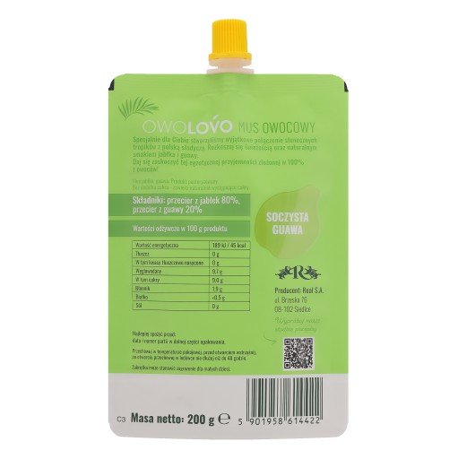 OWOLOVO ovocná pena JABLKO GUAVA 200g