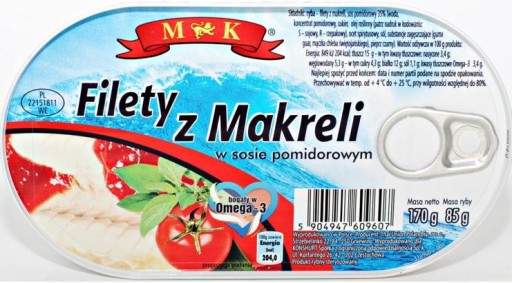 Filety z makrely v paradajkovej omáčke 170g MK