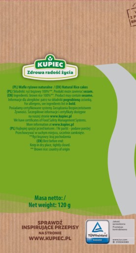 Kupiec ryžové oblátky natural 120 g