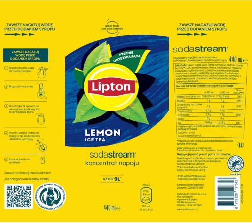 Sirup pre SodaStream Lipton citrón Ice Tea karbonizátor 440 ml