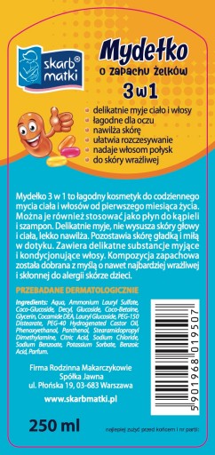 Mydlo 3v1 s vôňou želé pre dojčatá a deti, 250ml