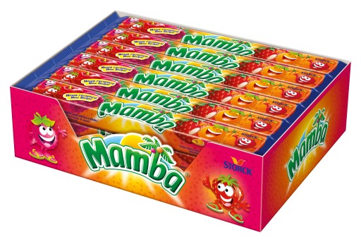 Rozpustná guma Mamba, sada Mix of Flavors, 3 prúžky